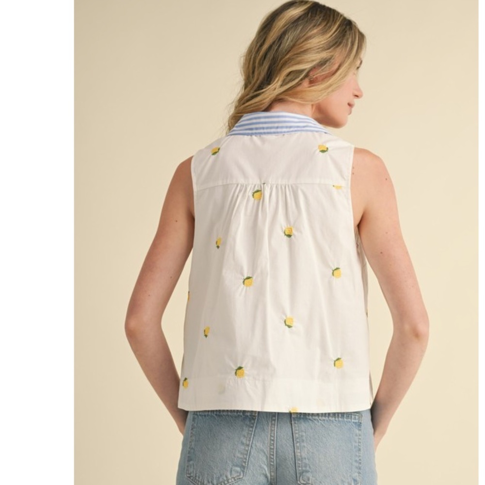🌟 “The Marsha" Lemon Embroidery Collared Tank - Picture 4 of 4